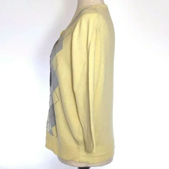 Talbots Argyle Cardigan Sweater Medium, Yellow/Gray Pattern - Picture 4 of 7